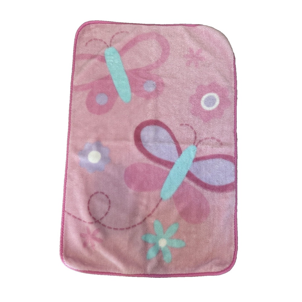 Garanimals Baby Blanket Pink Butterflies Flower Thick Fleece Nubby Backing 30x40